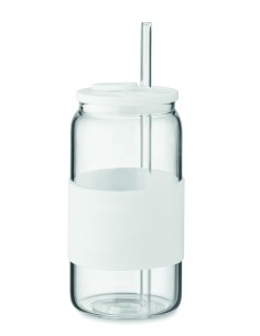 Vaso alto de vidrio borosilicato con pajita personalizado