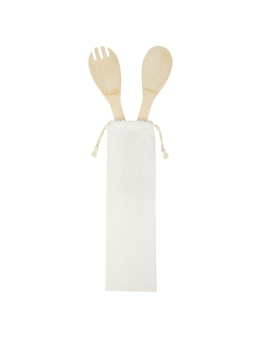 Cuchara y tenedor de bambú para ensalada...