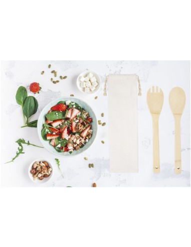 Cuchara y tenedor de bambú para ensalada...