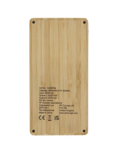 Batería externa solar de bambú de 8000 mAh...