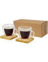 Dos tazas de vidrio de doble pared de 100 ml con posavasos de bambú Personalizado 6113314 - Imagen 1