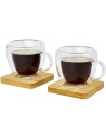 Dos tazas de vidrio de doble pared de 100 ml con posavasos de bambú Personalizado 6113314 - Imagen 3