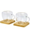 Dos tazas de vidrio de doble pared de 100 ml con posavasos de bambú Personalizado 6113314 - Imagen 5