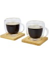 Dos tazas de vidrio de doble pared de 250 ml con posavasos de bambú Personalizado 6113315 - Imagen 3