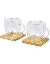 Dos tazas de vidrio de doble pared de 250 ml con posavasos de bambú Personalizado 6113315 - Imagen 5