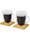 Dos tazas de vidrio de doble pared de 350 ml con posavasos de bambú Personalizado 6113316 - Imagen 3