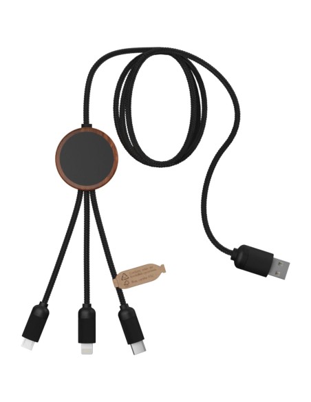 Cable de carga 3 en 1 extendido de PET reciclado con logotipo retroiluminado y estuche redondo de bambú Personalizado 662PX084