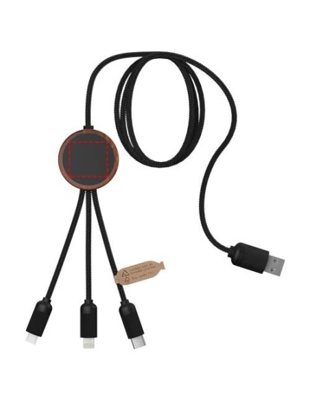 Cable de carga 3 en 1 extendido de PET reciclado con logotipo retroiluminado y estuche redondo de bambú Personalizado 662PX084