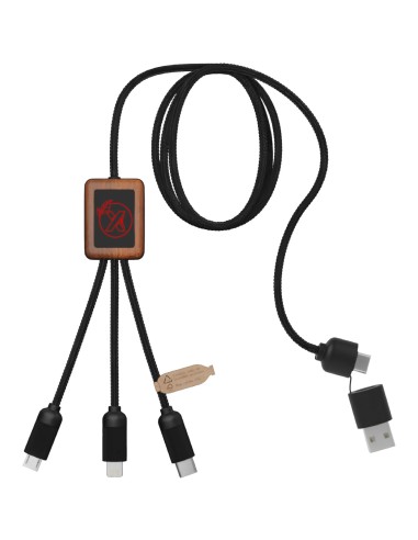 Cable de carga de 40 W 5 en 1 de PET reciclado con logo retroiluminado y estuche cuadrado de madera Personalizada 662PX072