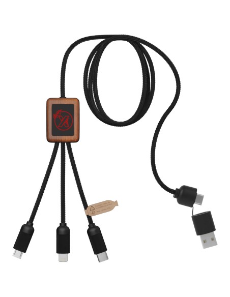 Cable de carga de 40 W 5 en 1 de PET reciclado con logo retroiluminado y estuche cuadrado de madera Personalizada 662PX072