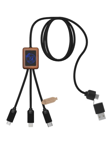 Cable de carga de 40 W 5 en 1 de PET reciclado con logo retroiluminado y estuche cuadrado de madera Personalizada 62PX072