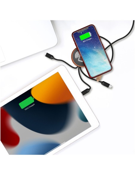 Cable de carga 5 en 1 de PET reciclado con logo retroiluminado y base de carga de 10 W Personalizado 662PX073