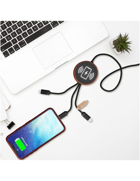 Cable de carga 5 en 1 de PET reciclado con logo retroiluminado y base de carga de 10 W Personalizado 662PX073