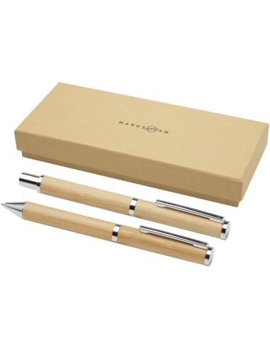 Set de regalo de bolígrafo y rollerball de bambú (tinta negra) Personalizado 6107833