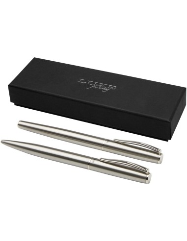 Set de bolígrafo y rollerball de acero inoxidable reciclado (tinta negra) Personalizado 6107836