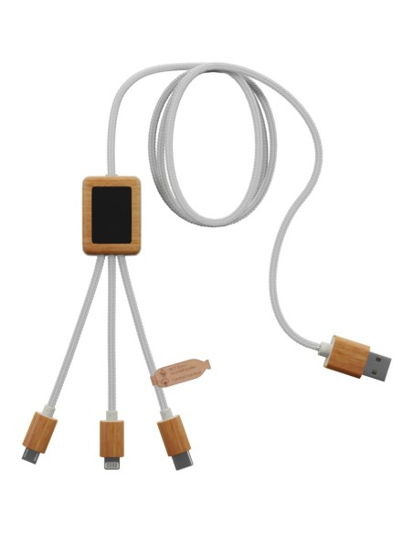 Cable de carga 3 en 1 de PET reciclado con logotipo retroiluminado y estuche cuadrado de bambú Personalizado 662PX108