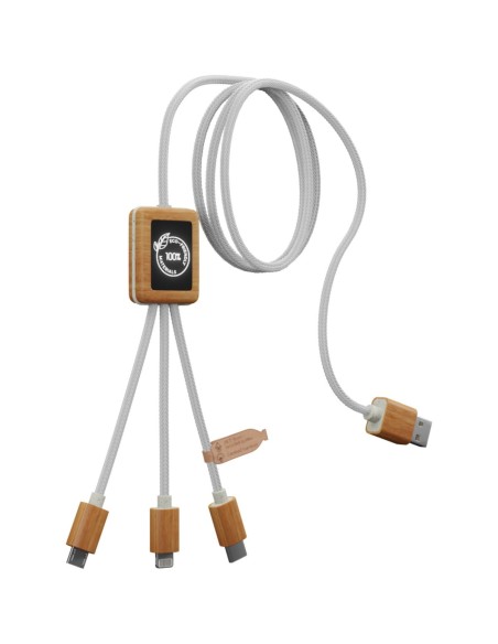 Cable de carga 3 en 1 de PET reciclado con logotipo retroiluminado y estuche cuadrado de bambú Personalizado 662PX108
