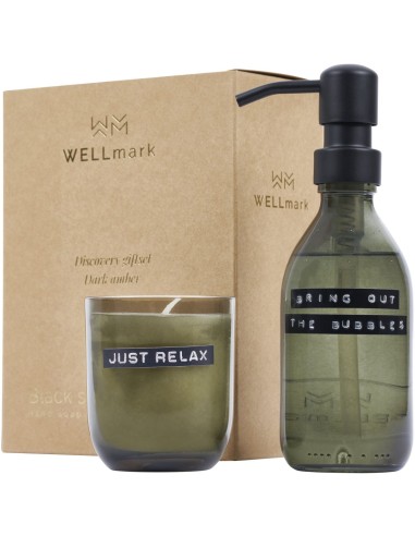 Dispensador de jabón de manos de 200 ml y juego de velas aromáticas de 150 g con fragancia de ámbar oscuro Personalizado 6126311