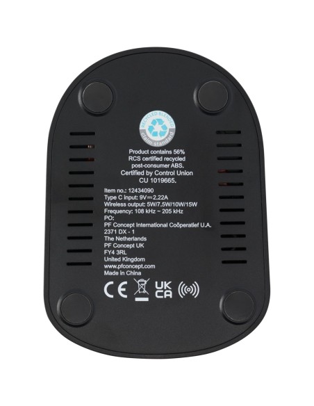 Base de carga inalámbrica con doble bobina de 15W en plástico reciclado con certificación RCS Personalizado 6124340