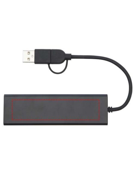 Hub USB 2.0 de aluminio reciclado con certificación RCS Personalizado 6124344