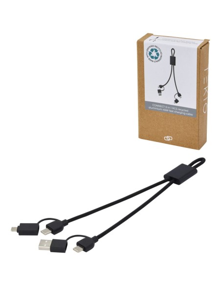 Cable de carga rápida y transmisión de datos 6 en 1 de 45 W en aluminio reciclado con certificación RCS Personalizado 6124345
