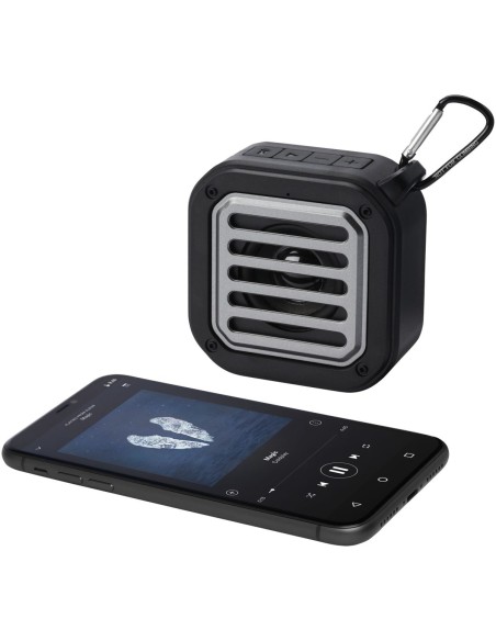 Altavoz solar Bluetooth IPX5 de 3W con mosquetón en plástico reciclado con certificación RCS Personalizado 6124347