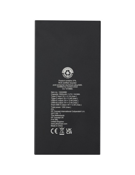 Batería externa de 5000 mAh en aluminio reciclado Personalizado 6124349