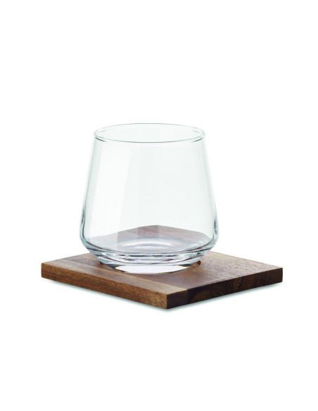Vaso Corto de Cristal para Whisky con Posavasos de Madera de Acacia | Goodie