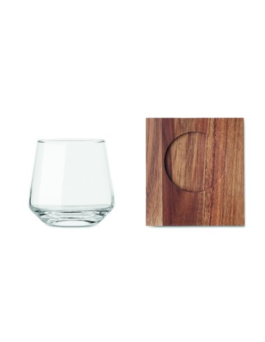 Vaso Corto de Cristal para Whisky con Posavasos de Madera de Acacia | Goodie