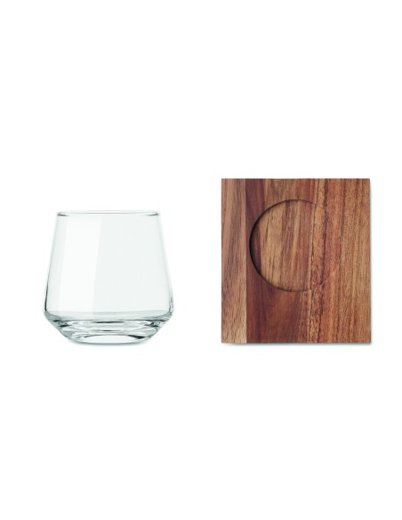 Vaso Corto de Cristal para Whisky con Posavasos de Madera de Acacia | Goodie