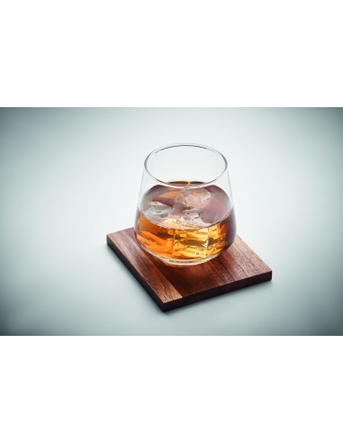 Vaso Corto de Cristal para Whisky con Posavasos de Madera de Acacia | Goodie