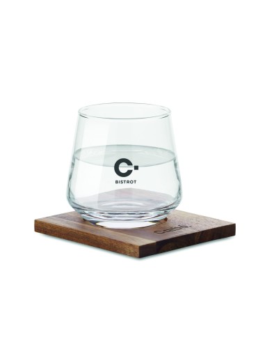 Vaso Corto de Cristal para Whisky con Posavasos de Madera de Acacia | Goodie