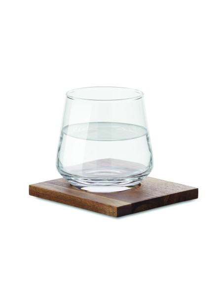 Vaso Corto de Cristal para Whisky con Posavasos de Madera de Acacia | Goodie