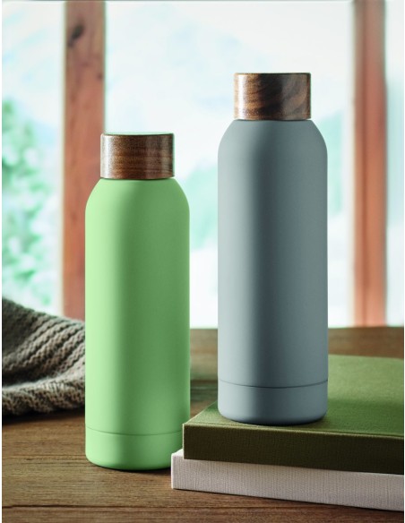 Botella de Acero Inoxidable Reciclado con Tapa de Madera de Acacia | Goodie