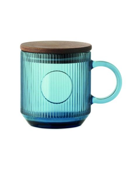 Taza de Cristal Acanalado con Tapa de Madera de Acacia FSC® | Goodie