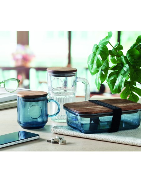 Taza de Cristal Acanalado con Tapa de Madera de Acacia FSC® | Goodie