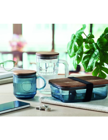 Taza de Cristal Acanalado con Tapa de Madera de Acacia FSC® | Goodie