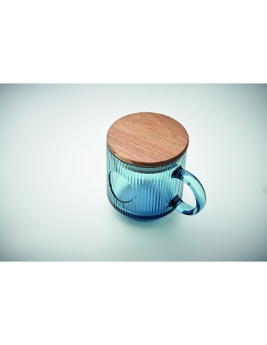 Taza de Cristal Acanalado con Tapa de Madera de Acacia FSC® | Goodie