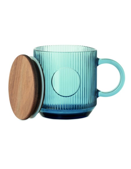 Taza de Cristal Acanalado con Tapa de Madera de Acacia FSC® | Goodie