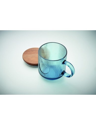 Taza de Cristal Acanalado con Tapa de Madera de Acacia FSC® | Goodie