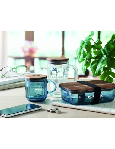 Taza de Cristal Acanalado con Tapa de Madera de Acacia FSC® | Goodie