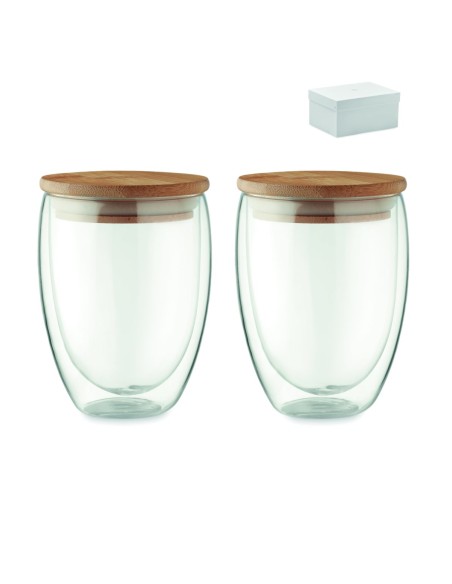 Juego de 2 Vasos de Doble Pared con Tapa de Bambú | Goodie