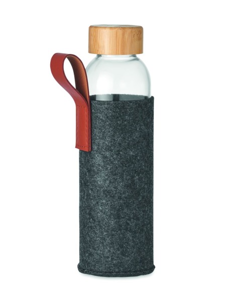 Botella de Vidrio con Tapa de Bambú y Asa de PU | Goodie