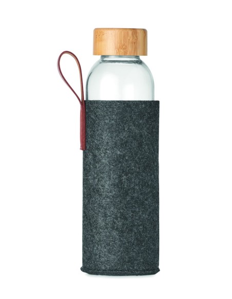 Botella de Vidrio con Tapa de Bambú y Asa de PU | Goodie