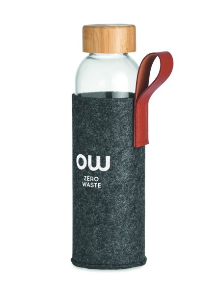 Botella de Vidrio con Tapa de Bambú y Asa de PU | Goodie
