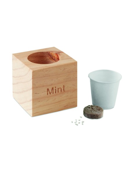 Maceta con Semillas de Menta en Caja de Madera | Goodie