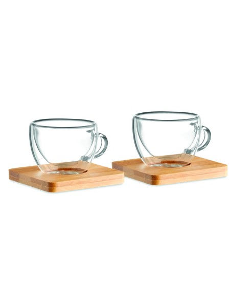 Juego de 2 Tazas de Café Espresso con Plato de Bambú | Goodie