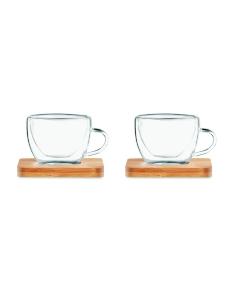Juego de 2 Tazas de Café Espresso con Plato de Bambú | Goodie