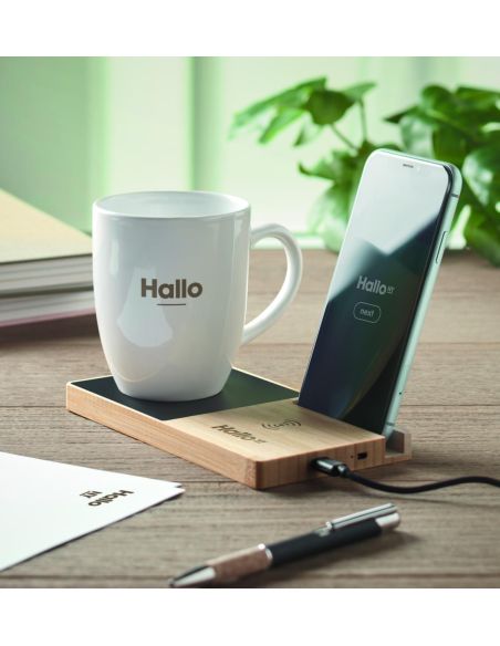 Cargador inalámbrico de bambú Personalizado 7MO2154