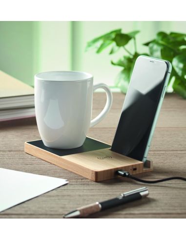 Cargador inalámbrico de bambú Personalizado...